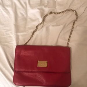 Beautiful red clutch,  with gold chain